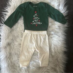 Green and White Christmas Baby Outfit